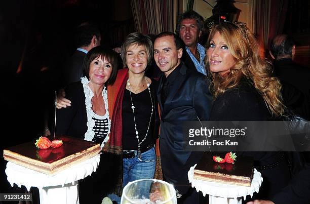 Actresses Daniele Evenou, Veronique jeannot, artistic agent Patrick Goavec and singer Liane Foly attend the Patrick Goavec Birthday Party at the...