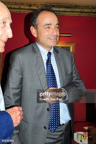 Former Minister, UMP President Jean Francois Coppe and a guest attend the Patrick Goavec Birthday Party at the Berkeley Club on September 14, 2009 in...