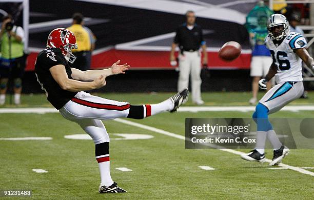 Punter Michael Koenen of the Atlanta Falcons against the Carolina Panthers at Georgia Dome on September 20, 2009 in Atlanta, Georgia.