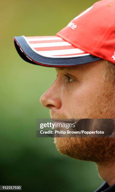 England's Andrew Flintoff talks to the media after a training session to announce that he is retiring from Test cricket after the 2009 Ashes series,...