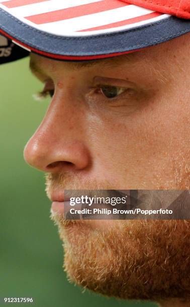 England's Andrew Flintoff talks to the media after a training session to announce that he is retiring from Test cricket after the 2009 Ashes series,...