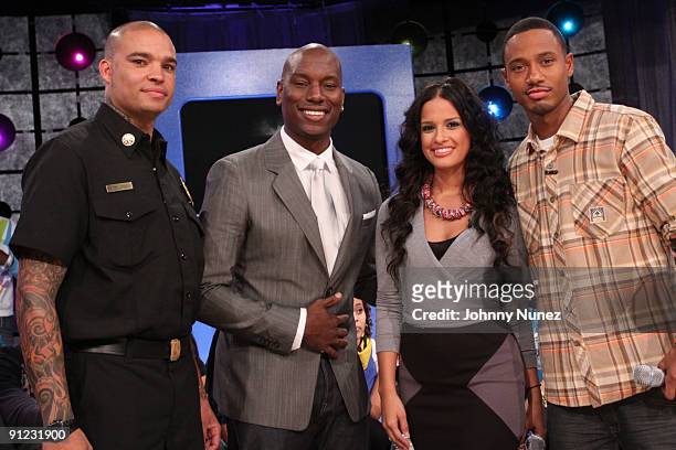 Derek Luke, Tyrese Gibson, Rocsi and Terrence J. At the live taping of BET's "106 & Park" at BET Studios on September 28, 2009 in New York City.