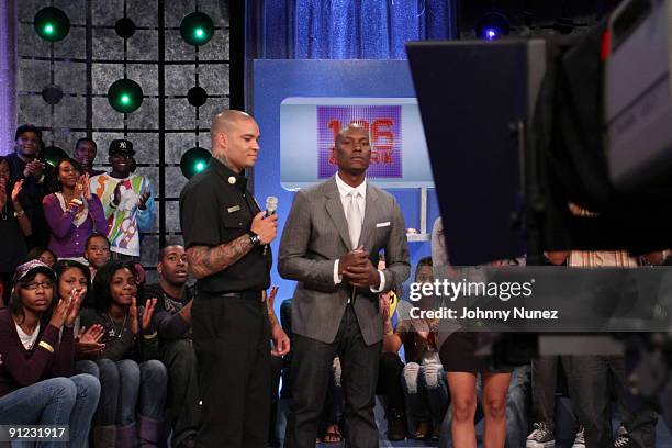 Derek Luke and Tyrese Gibson at the live taping of BET's "106 & Park" at BET Studios on September 28, 2009 in New York City.