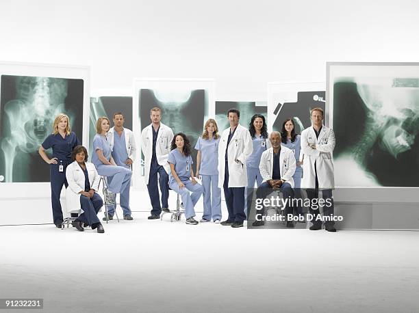 Walt Disney Television via Getty Images's "Grey's Anatomy" stars Jessica Capshaw as Arizona Robbins, Chandra Wilson as Miranda Bailey, Katherine...