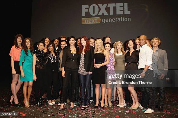 The next generation of Foxtel actors and presenters including Rumer Willis, Liam Hemsworth and Ruby Rose pose at the FOXTEL Press Conference to...