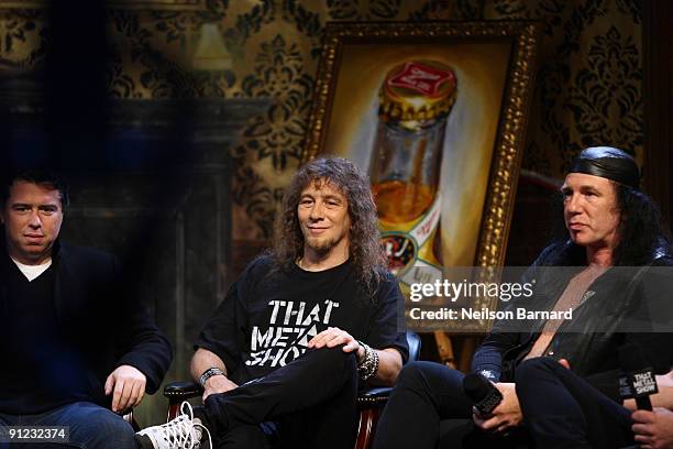 Director and writer Sacha Gervasi and musicians Steve "Lips" Kudlow and Robb "Geza" Reiner of the band Anvil attend the taping of VH1 Classic...