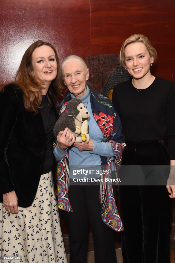 Lucy Yeoman, Jane Goodall and Daisy Ridley arrive at Porter