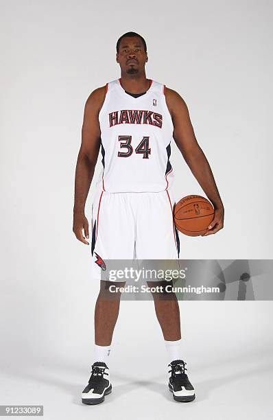 Jason Collins of the Atlanta Hawks poses during 2009 NBA Media Day on September 28, 2009 at Philips Arena in Atlanta, Georgia. NOTE TO USER: User...