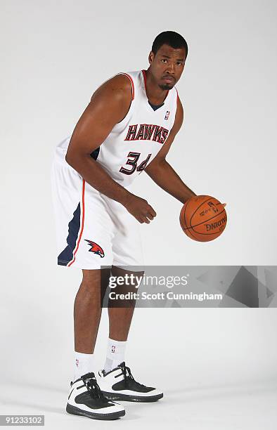 Jason Collins of the Atlanta Hawks poses during 2009 NBA Media Day on September 28, 2009 at Philips Arena in Atlanta, Georgia. NOTE TO USER: User...