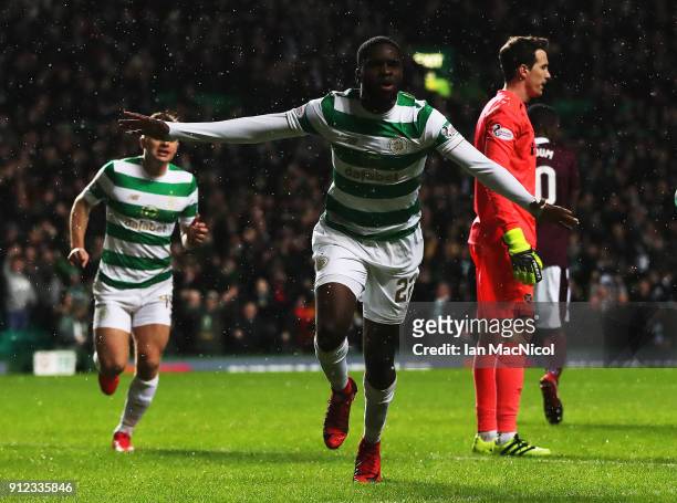 Odsonne Edouard of Celtic celebrates after he scores the opening goal during the Scottish Premier League match between Celtic and Heart of Midlothian...