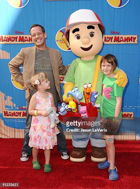 Actor Dee Bradley Baker and his kids attend the premiere of "Handy Manny Motorcycle Adventure" at ArcLight Cinemas on September 26, 2009 in...