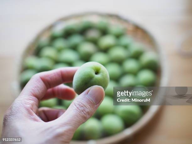 holding japanese apricots (ume) - 梅 ストックフォトと画像