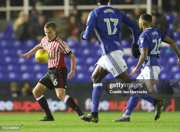 Lee Cattermole of Sunderland holds the ball the Sky Bet Championship match between Birmingham City and Sunderland at St Andrews on January 30, 2018...