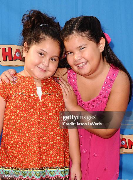 Actresses Daniella Baltodano and Madison De La Garza attend the premiere of "Handy Manny Motorcycle Adventure" at ArcLight Cinemas on September 26,...