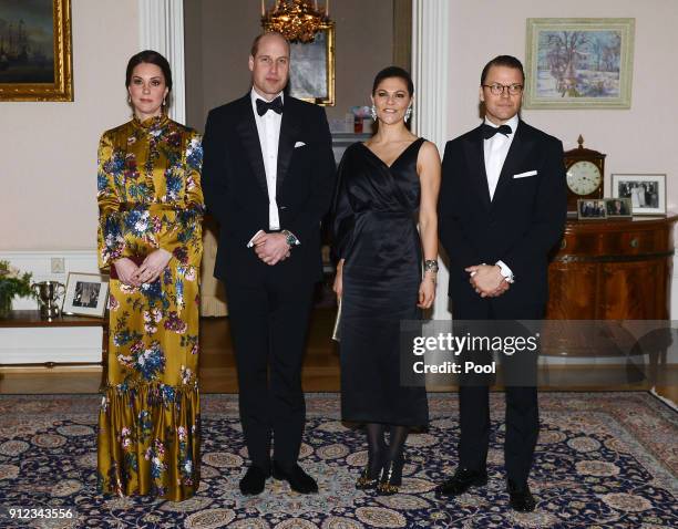 Catherine, Duchess of Cambridge, Prince William, Duke of Cambridge pose with Crown Princess Victoria of Sweden and Prince Daniel of Sweden as they...