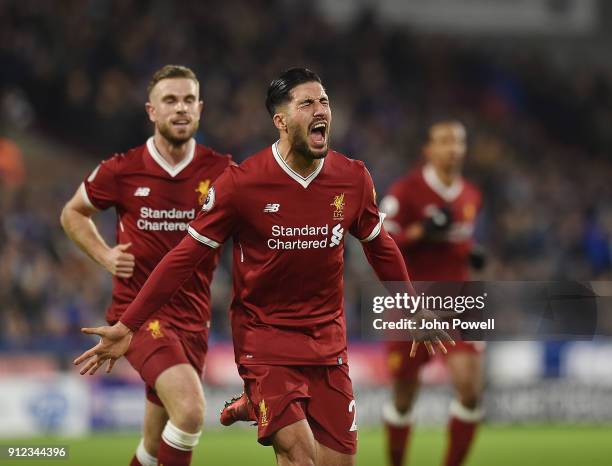 Emre Can of Liverpool Celebrates the opener For Liverpool during the Premier League match between Huddersfield Town and Liverpool at John Smith's...