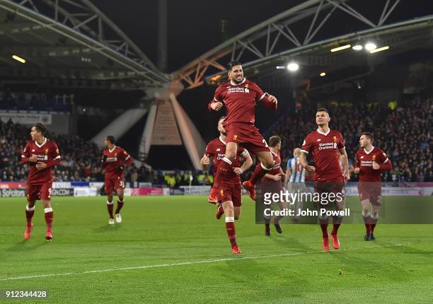 Emre Can of Liverpool Celebrates the opener For Liverpool during the Premier League match between Huddersfield Town and Liverpool at John Smith's...
