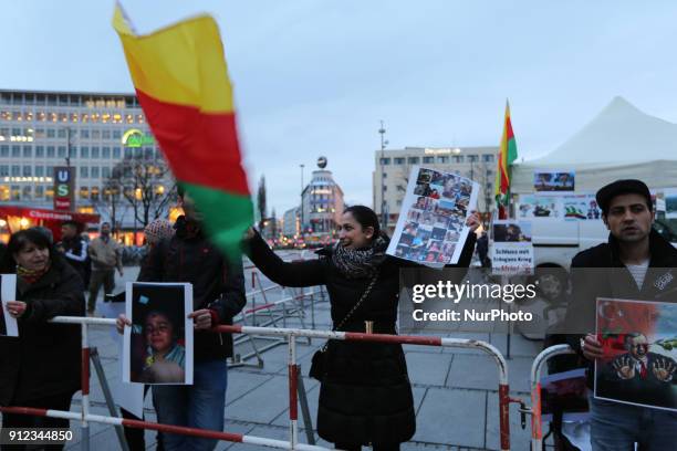 About 25 mostly kurdish activists joined a small rally in Munich downtown, on January 30, 2018. They protested the turkish invasion in the kurdish...