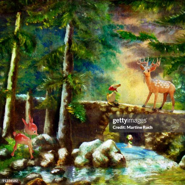 the secret forest of forgotten toys - deer creek stock illustrations