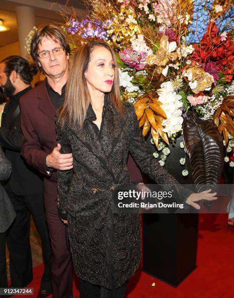 Pat Cleveland and husband Paul von Ravenstein during the Gianni Versace Retrospective opening event at Kronprinzenpalais on January 30, 2018 in...