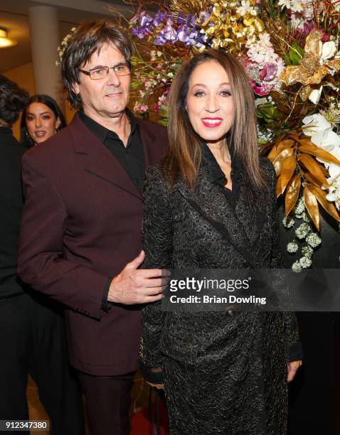 Pat Cleveland and husband Paul von Ravenstein during the Gianni Versace Retrospective opening event at Kronprinzenpalais on January 30, 2018 in...