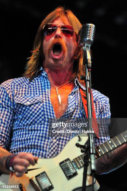 Jesse Hughes of The Eagles of Death Metal performs on stage on the last day of Lowlands Festival at Evenemententerrein Walibi World on August 23,...