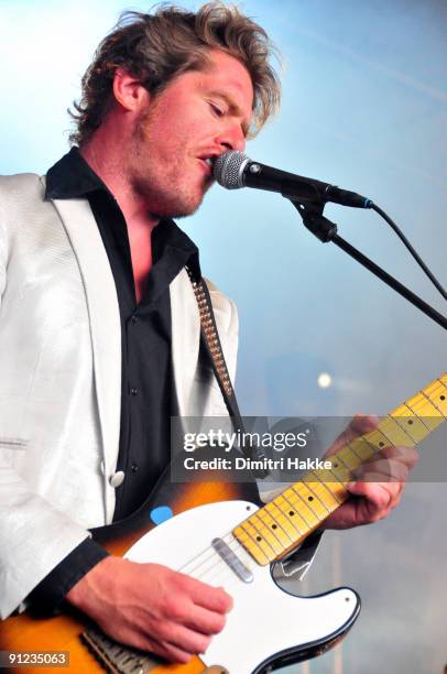 Dag Taeldeman of A Brand performs on stage on the last day of Lowlands Festival at Evenemententerrein Walibi World on August 23, 2009 in...