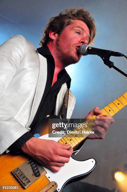 Dag Taeldeman of A Brand performs on stage on the last day of Lowlands Festival at Evenemententerrein Walibi World on August 23, 2009 in...