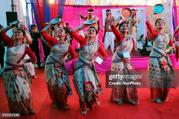 Folk artists perform during the Jaipur Literature Festival 2018 at Diggi Palace in Jaipur , Rajasthan, India on 29 Jan,2018.
