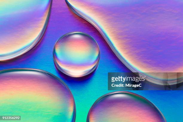 colorful waterdrops macrophotography - focus on background stockfoto's en -beelden