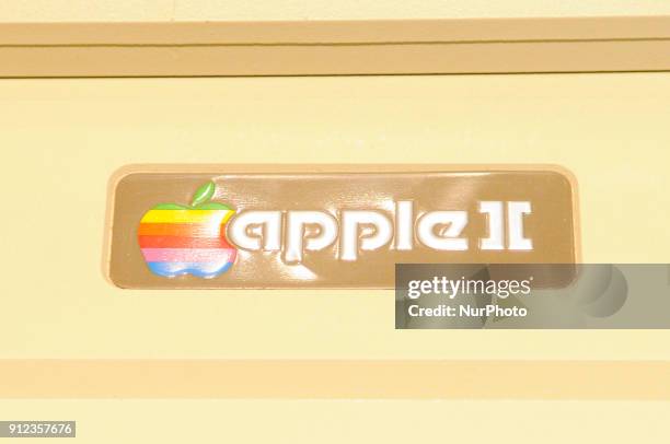 An Apple logo is seen on an Apple II computer in Warsaw, Poland during the Retroapple 0.2 meetup on January 28, 2018.