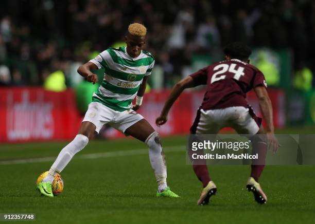 Charly Musonda of Celtic controls the ball during the Scottish Premier League match between Celtic and Heart of Midlothian at Celtic Park on January...