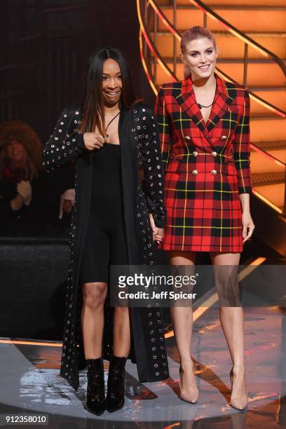 Malika Haqq and Ashley James during the Celebrity Big Brother eviction at Elstree Studios on January 30, 2018 in Borehamwood, England.