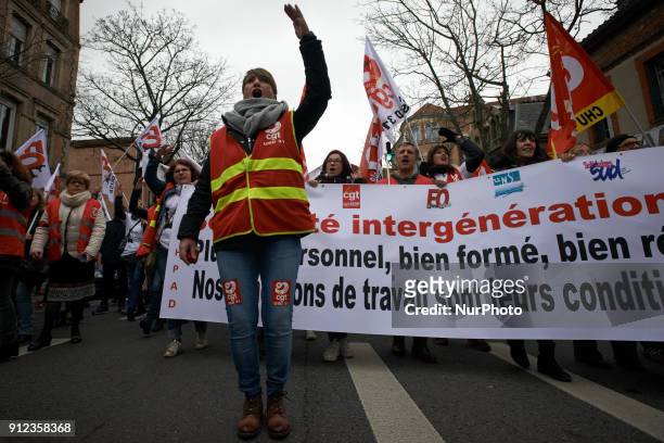 More than 1000 nurses took to the streets of Toulouse, they denounce the lack of resources to take care of elders in Ehpads . Nurses shouting slogans...