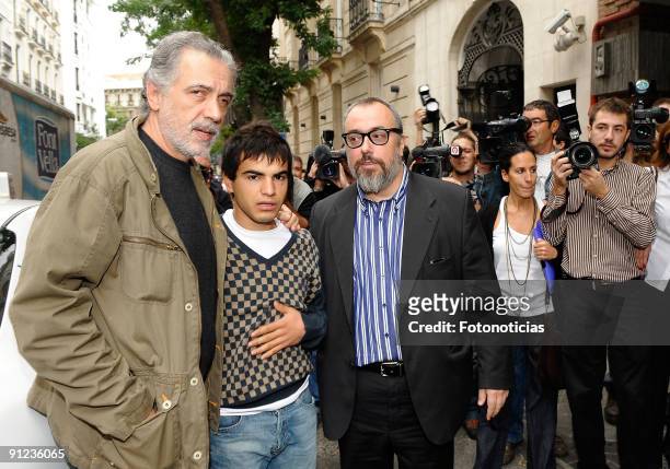 Director and president of Spain's Academy of Cinema, Alex de la Iglesia, director Fernando Trueba and actor Abel Ayala after the unveiling of the...