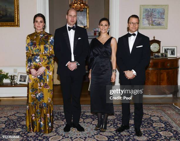 Catherine, Duchess of Cambridge, Prince William, Duke of Cambridge pose with Crown Princess Victoria of Sweden and Prince Daniel of Sweden as they...