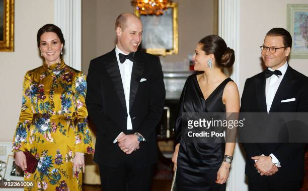 Catherine, Duchess of Cambridge, Prince William, Duke of Cambridge pose with Crown Princess Victoria of Sweden and Prince Daniel of Sweden as they...