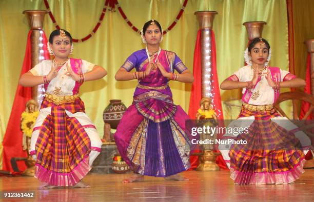Tamil Bharatnatyam dancer performs a traditional dance during a cultural program celebrating Tamil Heritage Month and the Festival of Thai Pongal in...