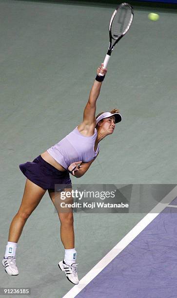 Sabine Lisicki of Germany serves in her match against Jelena Jankovic of Serbia during day three of the Toray Pan Pacific Open Tennis tournament at...