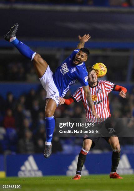 David Davies of Birmingham City and Ethan Robson of Sunderland compete for the ball during the Sky Bet Championship match between Birmingham City and...