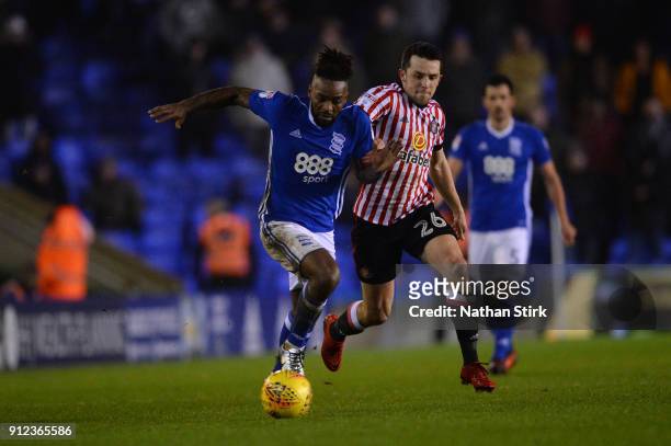 Jacques Maghoma of Birmingham City and George Honeyman of Sunderland in action during the Sky Bet Championship match between Birmingham City and...