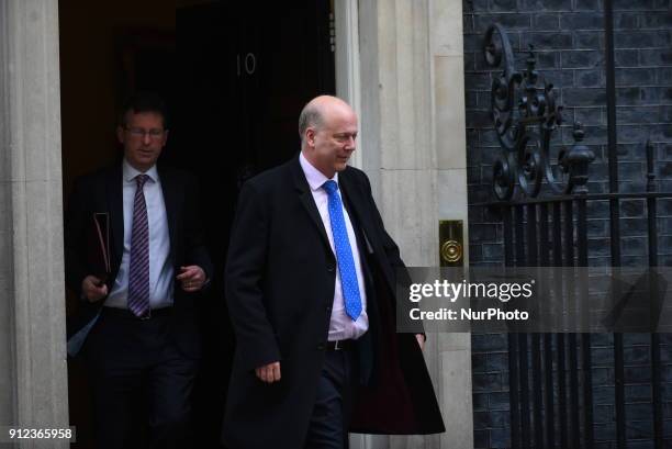 Britain's Transport Secretary Chris Grayling leaves number 10 following a Cabinet meeting in Downing Street on January 30, 2018 in London, England....