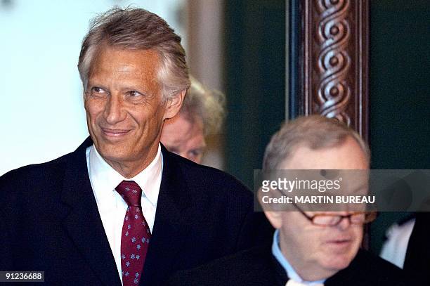 Former French Prime minister Dominique de Villepin and his lawyer Olivier Metzner arrive at Paris courthouse for the trial of the so-called...