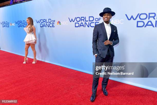 Jennifer Lopez and Ne-Yo attend a photo op for NBC's 'World Of Dance' at NBC Universal Lot on January 30, 2018 in Universal City, California.