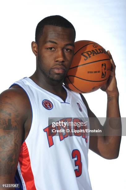 Rodney Stuckey of the Detroit Pistons poses for a portrait during 2009 NBA Media Day on September 28, 2009 at the Palace of Auburn Hills in Auburn...