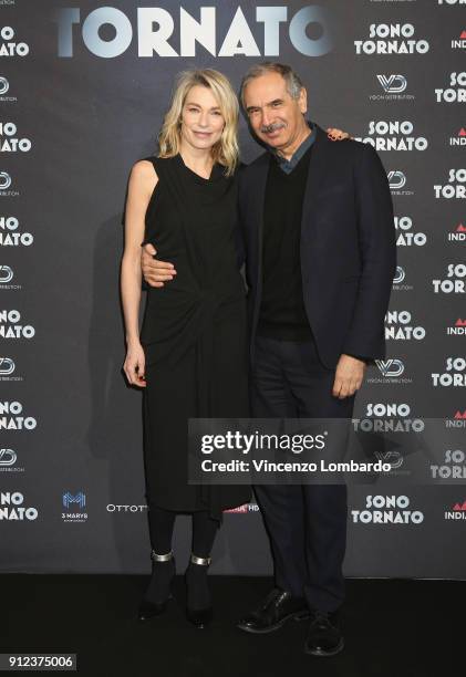 Stefania Rocca and Carlo Capasa attend 'Sono Tornato' photocall on January 30, 2018 in Milan, Italy.