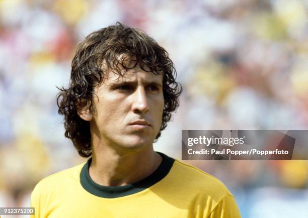 Zico of Brazil prior to the FIFA World Cup match between Argentina and Brazil at the Estadio Sarria in Barcelona, 2nd July 1982. Brazil won 3-1.