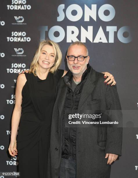 Stefania Rocca and Luca Miniero attend 'Sono Tornato' photocall on January 30, 2018 in Milan, Italy.