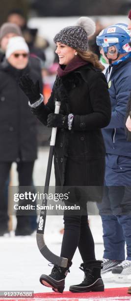 Catherine, Duchess of Cambridge attends a Bandy hockey match with Prince William, Duke of Cambridge, where they will learn more about the popularity...