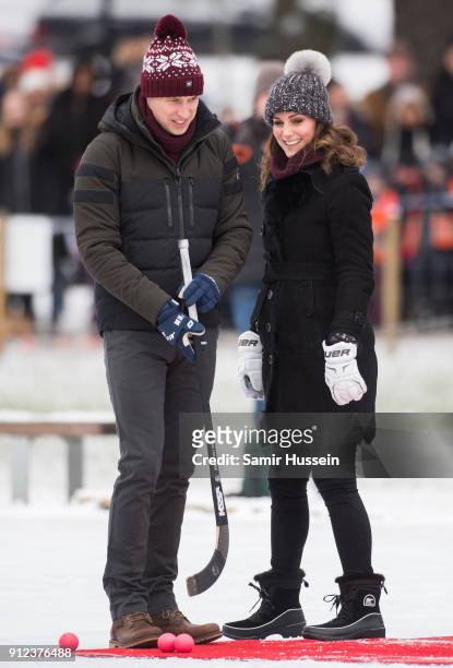 Catherine, Duchess of Cambridge and Prince William, Duke of Cambridge attend a Bandy hockey match where they will learn more about the popularity of...